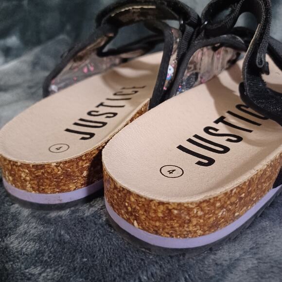 Justice Pool Slides  Sz:4 Black Confetti Adjustable Slides - Picture 5 of 7